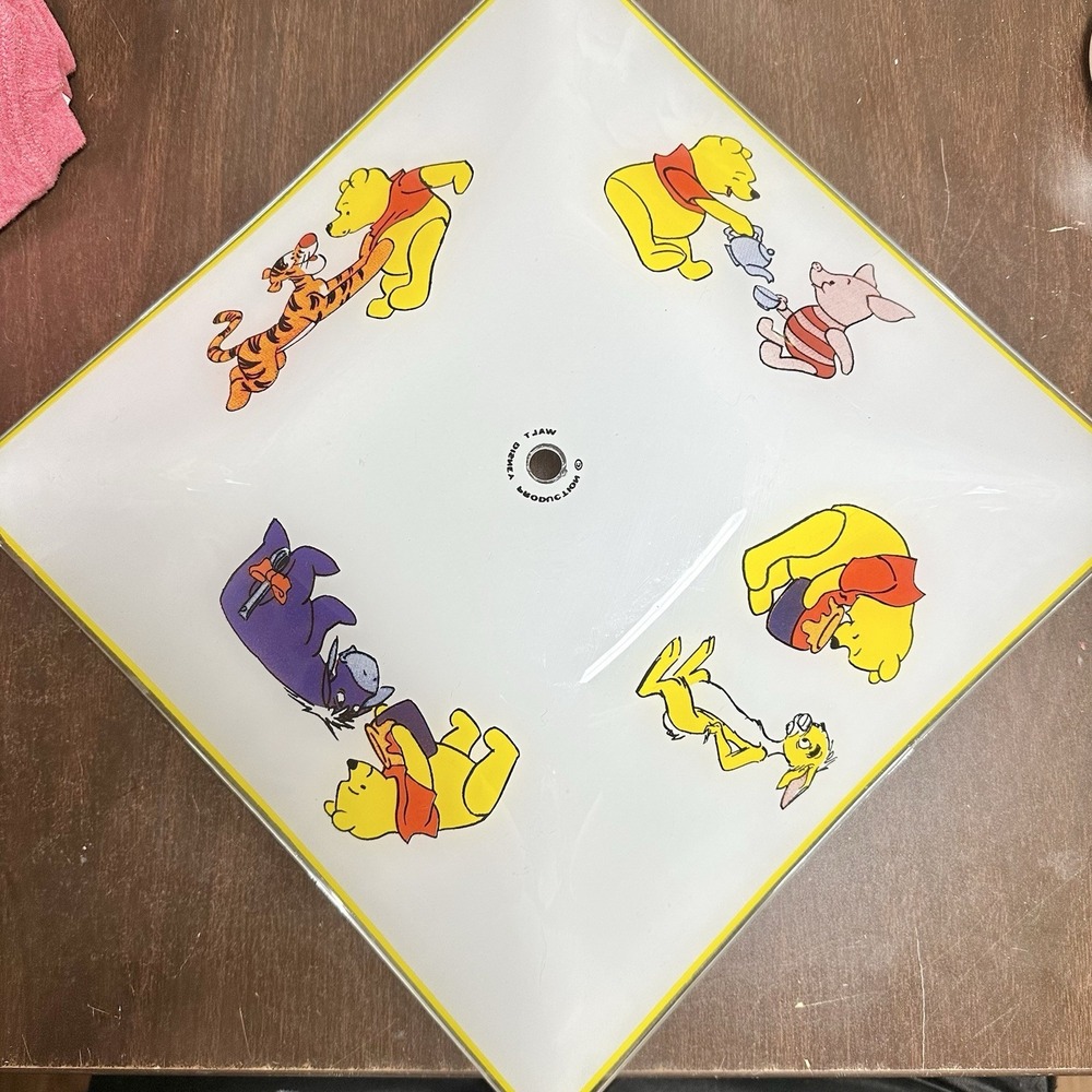 Vtg 80s Disney Winnie Pooh Frosted Glass Ceiling Light Shade 13.5" Retro Nursery